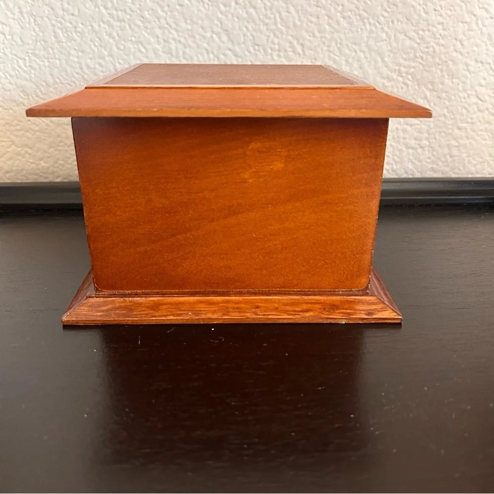 Vintage Thomas Kinkabe wooden jewelry box green velvet interior 6”x6x4” 2 tiers